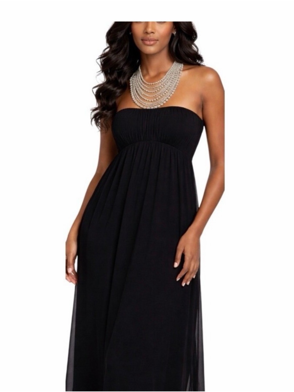 Aidan Mattox 100% Silk Pearl Bib Black Halter Formal Dress Gown 0 Maxi Prom Gala